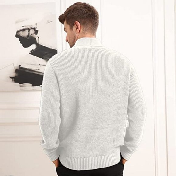 MENS Cardigan Sweater Casual Soft Shawl White - Picture 2 of 5